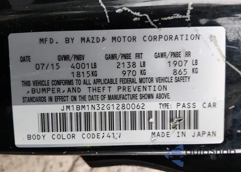 2016 Mazda Mazda3 S Grand Touring из США, поврежденный, VIN JM1BM1N32G1280062